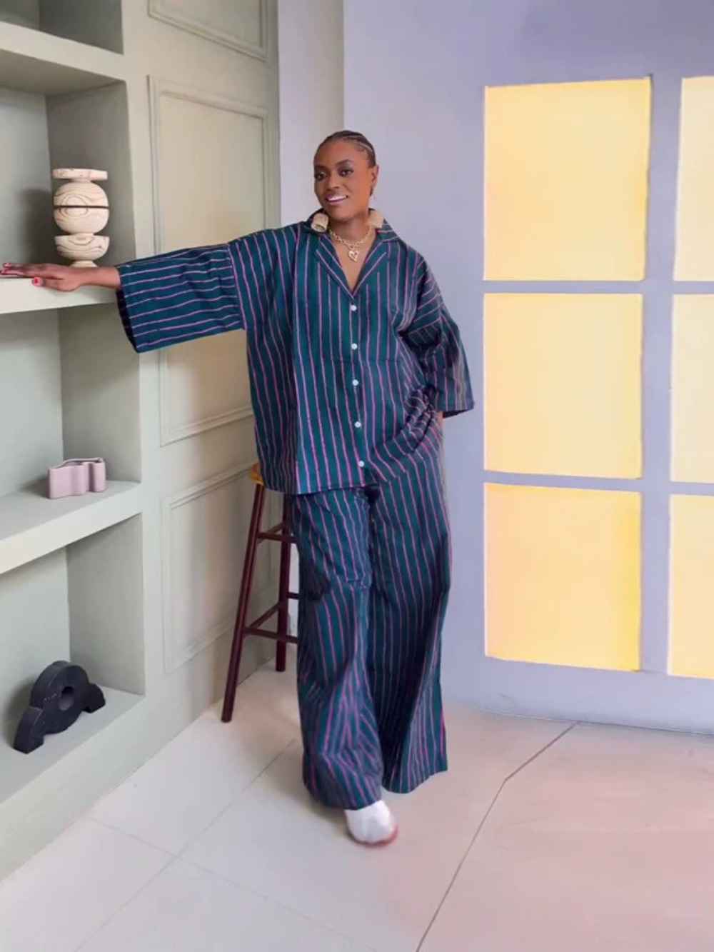 ZARA African Loose Striped Cardigan and Pants Casual Set for Women